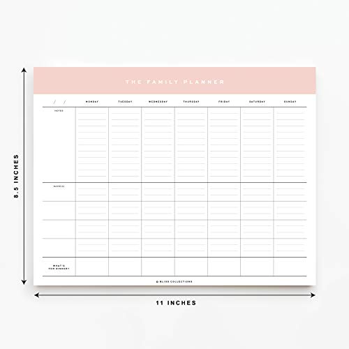 Image of Bliss Collections Family Planner with 50 Undated 8.5 x 11 Tear-Off Sheets - Simple Pink Daily and Weekly Calendar for Planning and Organizing Family Activities, Appointments, Tasks, Chores and Meals