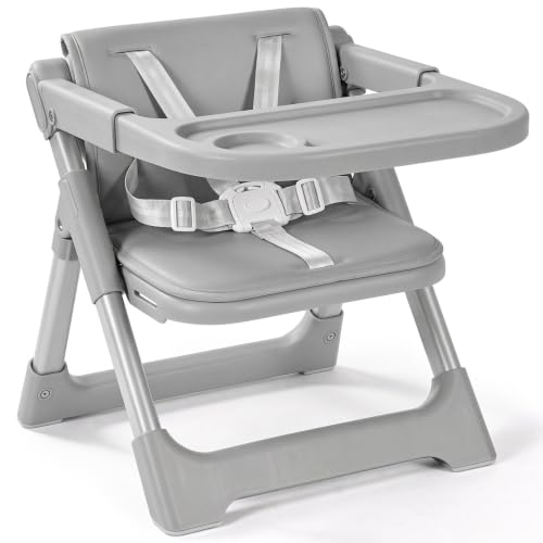 Image of Ezebaby Foldable Booster Seat for Kitchen Chair: Removable Tray Floor Seat for Babies Toddlers- Travel Portable Booster Seat for Dining Table 2-in-1(Grey)