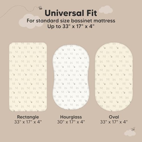 Image of 2-pk Waterproof Bassinet Sheets Girls, Boys, Cotton - 33x17 Universal Bassinet Mattress Pad Protector Cover,Compatible with Graco,Baby Delight,Chicco,Halo Bassinest Swivel Sleeper Fitted (Bumble Bear)