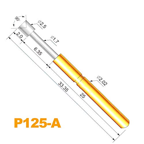 Image of MEETOOT 20pcs P125-A Spring Test Probe Pogo Pin Test Tools Dia 2.5mm Concave Tip Head 2.02mm Thimble Length 33.35mm PCB Testing Pin Spring Contact Probe