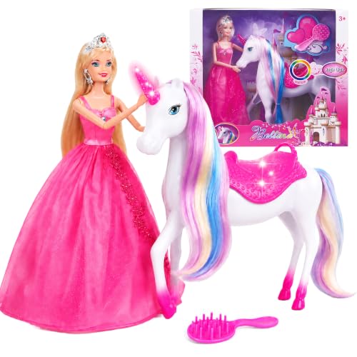 BETTINA Unicorn and Princess Doll Magical Light Unicorn Toys Princess Toys for Girls 3+ Unicorn Gifts for Christmas Birthday for Kids Girls Aged 3 4 5 6 7 8