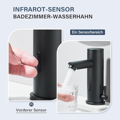 Hevenaov Infrarot Sensor Wasserhahn Bad Schwarz, Automatisch Sensor Mischbatterie Bad Bildschirm Warmes Kaltwasser Mischbatterie Armatur Waschbecken