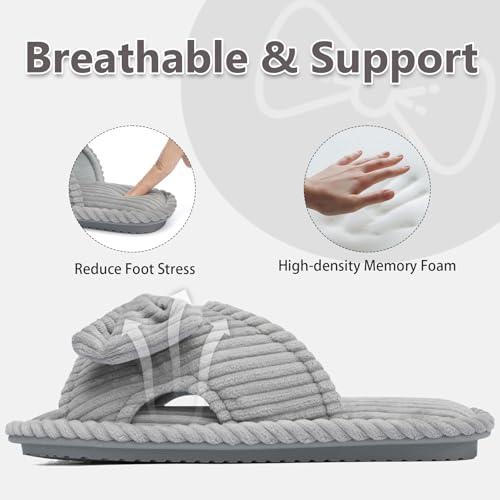 Image of GOEWY Cute Slippers for Women Indoor and Outdoor Cozy Soft Bow Open Toe Womens Slippers with Memory Foam Anti-Skid Sole Slides Spa Birthday Gifts for Women Mom Her Ladies Bridesmaid