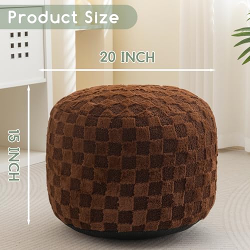 image for HIGOGOGO Round Stuffed Pouf Ottoman, Plaid Poufs with Foam Chunk Filli