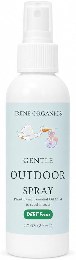 Irene Organics Gentle Outdoor Spray for Babies & Kids – Plant Based Outdoor Mist with Essential Oils – Lightweight Family Outdoor Spray for Camping, Walks & Summer Activities – DEET Free - Travel Size