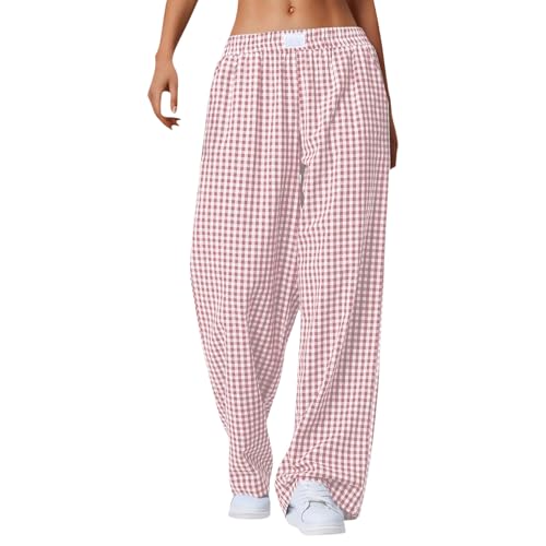 Pantalones bóxer de Cuadros Vichy a Rayas para Mujer, Pantalones Casuales a Cuadros, Estilo Y2K, Ropa de Playa, Primavera-Verano, con Bolsillos, Rosa, Talla XL.