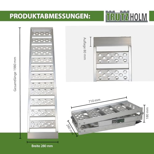 TRUTZHOLM Alu Auffahrrampe 198 cm 340 Kg zweifach klappbar Verladerampe Motorradrampe Klapprampe sehr platzsparend verstaubar und extrem leicht (grau, 1 Stück)