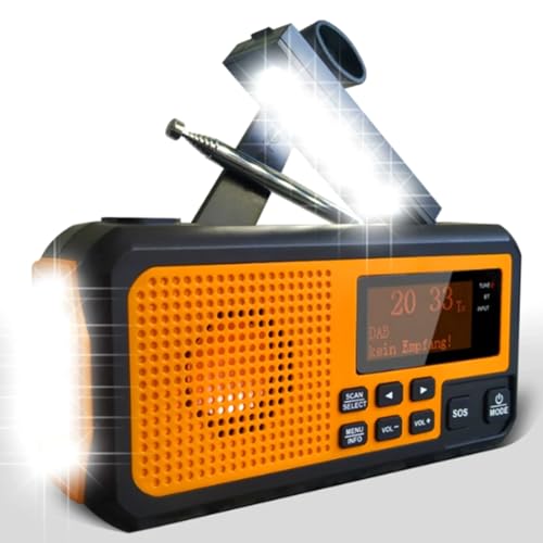 Uxsjakjsd Radio de Emergencia DAB373BT con Manivela, +FM, Bluetooth, Batería de 5000 MAh, Solar, con Despertador, para Uso en Caso de Apagón.
