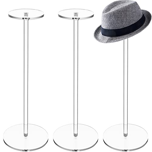Holengs 3Pcs Acrylic Hat Stand Wig Display Rack, Clear Hat Pedestal Stand, Round Barbell Hat Display Riser Wig Holder For Hat Watch Jewelry (35Cm) #TOP8