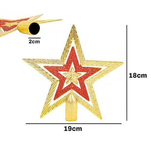 Ponteira Estrela Para Arvore de Natal Decoração Enfeite Glitter 18cm Cor Dourado Com Vermelho