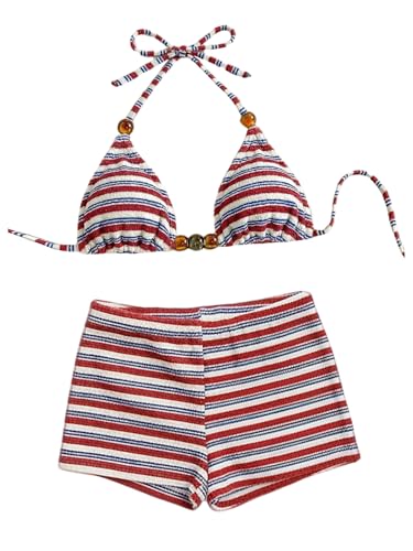 Maillot de bain 2 pièces haut de gamme marron café rayé coupe triangle XL
