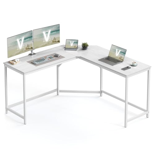 VASAGLE Escritorio de Esquina, Escritorio en Forma de L, 149 x 149 x 76 cm, Ahorra Espacio, Oficina en Casa, Juegos, Blanco Arce LWD073W01