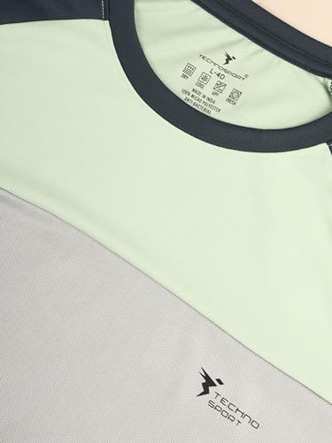 Image of TECHNOSPORT Men's Slim Fit Polyester Color Block Athleisure Crew Neck T-Shirt with Full Sleeve, Moisture Wicking and Quick Dry