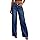 Sidefeel Women's High Waisted Jeans Stretchy Raw Hem Straight Leg Denim Pants Size 2 Deep Blue