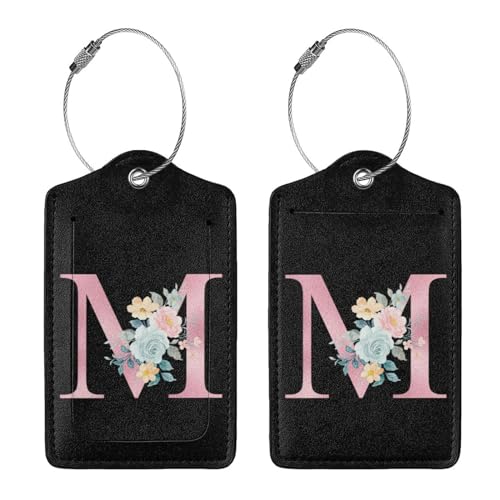 2 Pcs Letter M Luggage Tags for Suitcase, Unique Letters Tag, Travel Gifts for Privacy Cover ID Label with Stainless Steel Loop and Address Card