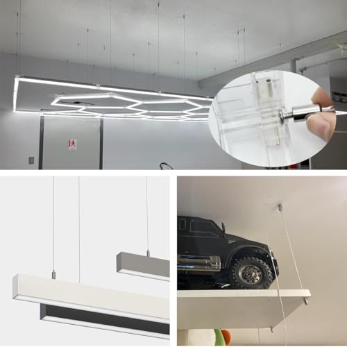 Image of 20 Pack 3.3ft Hexagon Garage Lights Suspension Cables Kit for Hexagon LED Lights Adjustable Steel Hanging Chains Per Strip Load 6.6Ib, Light Suspension Kit for LED Panel Aquarium Lights