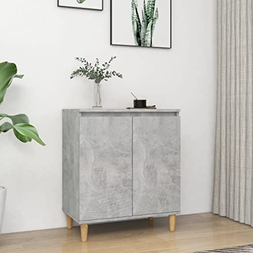 WIFESE Aparador con patas de madera maciza, color gris hormigón, 60 x 35 x 70 cm, armario de cocina, armario pequeño con cajones, armario estrecho para salón, cocina, pasillo, aparador