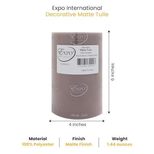 Image of Expo International Decorative Matte Tulle, Roll /Spool of 6 inch X 100 Yards, Lightweight Polyester Tulle Fabric for Tutus, Costumes, and Party Decorations, Washable, Easy-to-Use, Light Gray