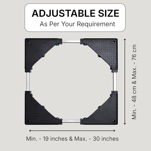 Image of Stainless Steel Adjustable Stand with 24 Wheels for Front and Top Load Washing Machine, Refrigerator, Dishwasher, Air Cooler, 6.5 to 11 kg Washing Machines (Stainless Steel, Black)