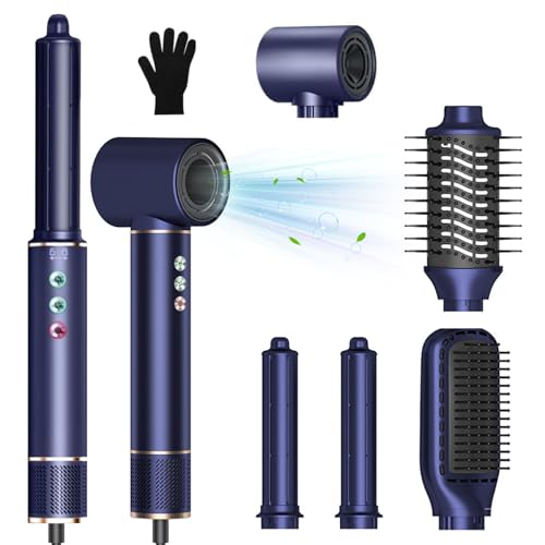 Cepillo Secador de Pelo, 110000 Rpm 20m/s Secador de Alta Velocidad, Moldeador Pelo With Riza Thermal Brush, Cepillo Alisador, Rizador de Pelo, Da Volumen, Alisa y Seca Styler Tool (Azul)