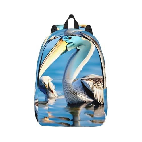 Mochila de viaje con estampado de pelícano azul marino impermeable y ligera para adultos