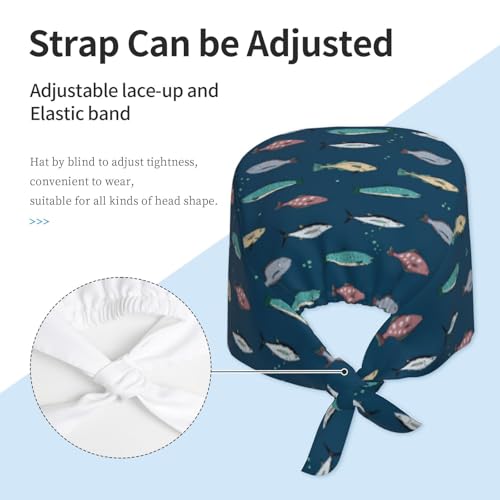 Image of Working Cap Scrub Cap with Sweatband Adjustable Unisex Women Tie Back Hat Nurse Surgical Caps