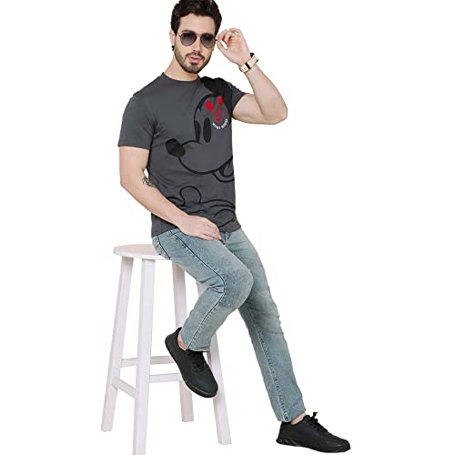 Image of Free Authority Mickey & Friends Printed Regular Fit Grey Cotton Men's T-Shirt