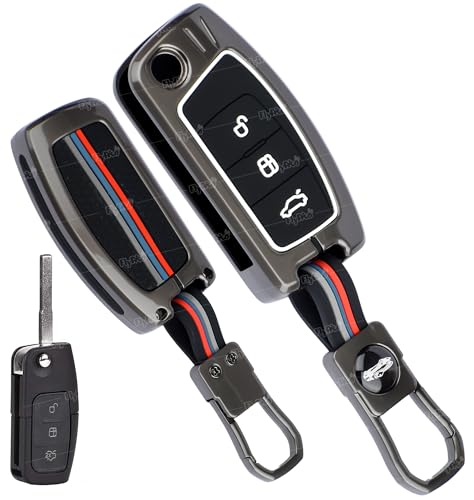Image of Metal Silicon Key Cover Compatible for Ford Fiesta Figo Old Ecosport Flip Key 3 Button Smart Key Special Feature Visible in Low-Light Conditions