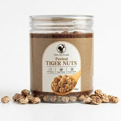 Image of DNA Dry Fruits Premium Peeled Tiger Nuts | 250g | Natural Energy Booster, Fiber-Rich Superfood, Natural, Gluten-Free Snack | Crunchy & Nutty Taste | Heart, Gut & Blood Sugar Friendly (Pack of 1)