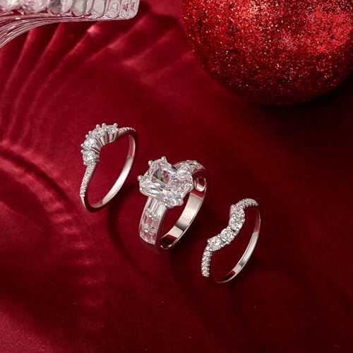Jeulia 3PCS Wedding Ring Set for Her, 925 Sterling Silver 5.2CT Round Cut Women's Bridal Sets Romantic Anniversary Engagement Promise Gift with Jewelry Box4