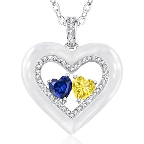 LOUISA SECRET Shell Double Heart Birthstone Necklaces for Women, 925 Sterling Silver Fine Jewelry, Pendant Heart Necklaces Birthday Anniversary Christmas Gift for Women Wife Mom Girlfriend Lady Cover