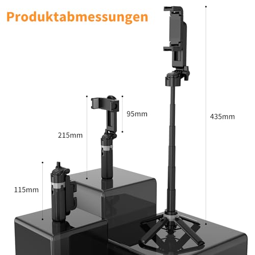 Mini Selfie Stick Stativ mit iPhone Samsung Tragbarer Selfie-Stick im Taschenformat mit Fernbedienung，Smartphone Kompakter Handyhalterung Stand mit Telefonha für Vlog/Videoaufzeichnung