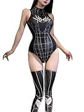 Women's Sexy Cutout Lingerie Set Cosplay Bodysuit 5 Piece with Stocking (Black, One Size)
