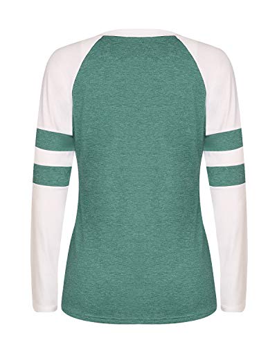 Yidarton Women's Color Block Long Sleeve T Shirt Casual Round Neck Tunic Tops(Green,XXL)