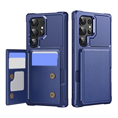 Étui portefeuille Samsung S22 Plus en cuir rigide antichoc bleu foncé avec silicone