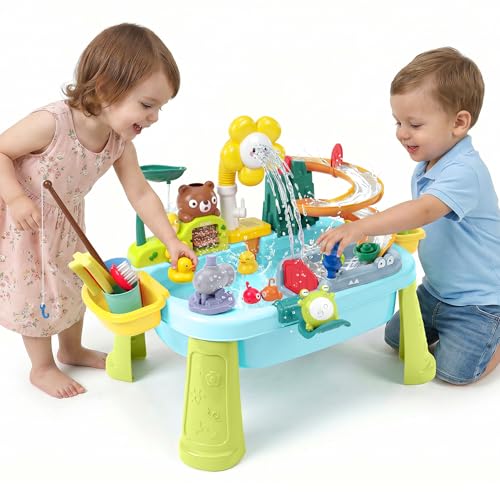 Hotbird Water Table for Toddlers 1-3 with Pump: Summer Sensory Play Sink, Kitchen Fishing Playset...