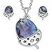Produktbild Kiara Jewellery Schmuckset Eichelanhänger eingelegt mit blauem grünem Paua-Abalone-Muschel mit kleinen passenden hypoallergenen Ohrsteckern.