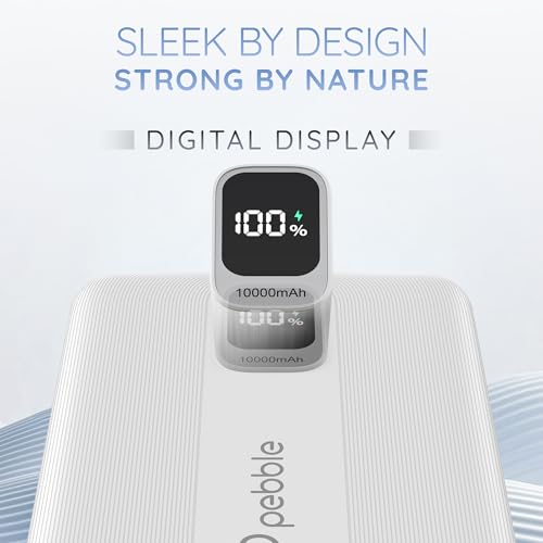 Image of Pebble Rapid Air 22W Fast Charging Power Bank | Compact & Lightweight | Digital Display | Type-C & USB Outputs | 10-Way Circuit Protection - White