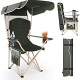 CozyBox Portable Folding Camping Chairs with Canopy Shade, Beach Chair for Adults, Durable Weather Resistant 600D Oxford Cloth, Camping Chair with Canopy for Outdoors [Olive Green]