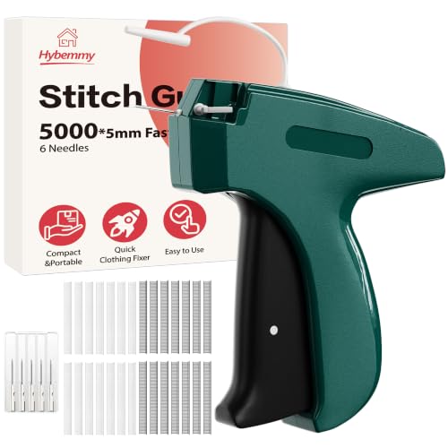Image of Stitch Gun for Clothes, Tagging Gun, Quick Clothing Fixer, Green | 5000 Fasteners, 0.04 inch Fine Needle, 6 Needles, Portable, Handheld, Compact, Lightweight, Easy to Use, Versatility, Durable