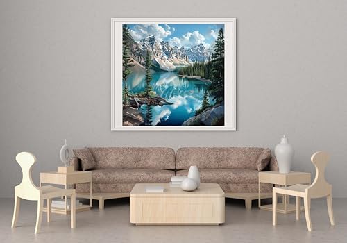 Image of 14ct Cross Stitch Printed Stamped Kits for Beginners Adults Mountain Trees Lake Counted Cross Stitch Pattern Needlepoint kit (Mountain 6)
