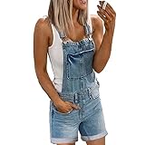 DOTBUY-SHOP Jeans Latzhose Damen Boyfriend Sommer Kurz Oversize Denim Jeans Overall Jumpsuit Playsuit Ärmellos Latzhose Casual Hose Romper mit Taschen