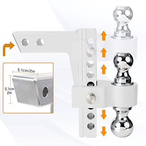 Edicapo Adjustable Trailer Hitch 8 Inch Drop Hitches Dual Ball Mount For 2-Inch Receiver 2" And 2-5/16" Aluminum Tow Hitch Stainless Steel Balls With Double Anti-Theft Pins Locks #TOP4