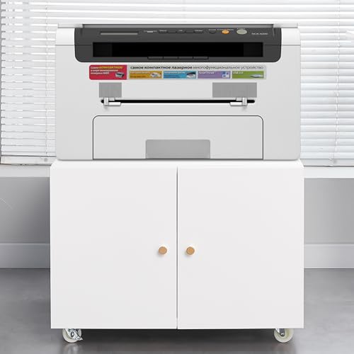 MegaChoice Metal Printer Stand with Storage, Heavy Duty 3D Printer Cabinet on Wheels for Home Office, Table for Printers with Adjustable Shelf Under Desk File Cabinet White 17.7''H by MegaChoice - Image 6