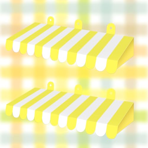 Image of 2 Piece Circus Awning Decoration 3D Carnival Tent Awning Wall Decorations for Circus Theme Party, Carnival Stand, Party Favors Supplies (Yellow and White)
