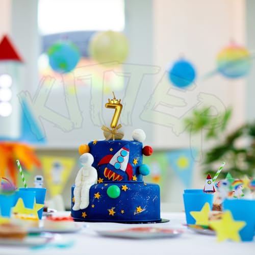 Image of KITTER 1 Pc 7 Number Candle for Birthday Cake 7th Birthday Cake Decoration Seven Candle with Crown on Top Cake Topper Metallic Gold Number Crown Candles for Anniversary (Pack of 1)
