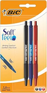 BIC Soft Feel Ballpoint Pens - Black - Pack of 3 Pens - Medium Point (1.0 mm) with Rubber Grip for Comfort, 3 Count (Pack of 1)