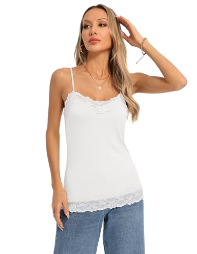 Image of Kate Kasin Women's Adjustable Spaghetti Strap Lace Trim Cami Tunic Tank Top 2PACK