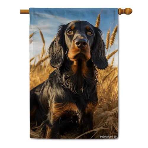 Ganshan Bi Divertida bandera de jardín con diseño de perro Gordon Setter, pintura al óleo, para perro, cachorro, retrato, bandera para exteriores, patio, granja, decoración personalizada, 31 x 45 cm,