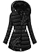 CMTOP Winterjacke Damen Gefüttert Fleecejacke Warme Steppjacke Dicke Wintermantel Parka Elegant Steppmantel Jacke Lang Fleece Damen-jacken Casual Winterparka mit Kapuze, Taschen(Schwarz,M)